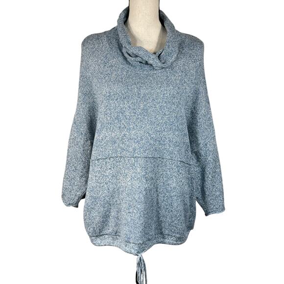 Kimono PureJill Large Sweater Cowl Neck Marled 3/4 Drop Sleeves Drawstring Blue - Picture 1 of 11